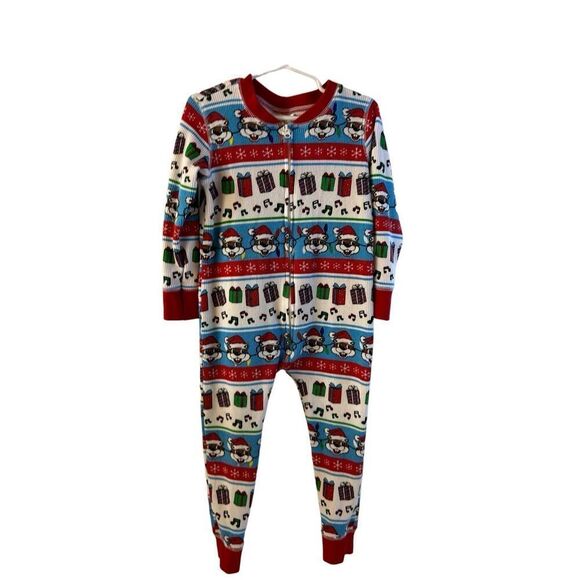 Buccee Christmas thermal pajamas size 4t buttons red green - Picture 1 of 9